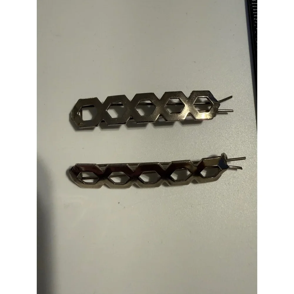 Silver Hexagon Honeycomb Hair Clips Geometric Bobby Pins Set of 2 Minimalist